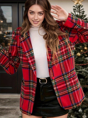 Liber Autumn Women's Striped Trench Coat Button Pocket Lapel Printed Jacket