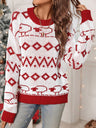 Christmas Red And White Knitted Long-sleeved Round Neck Bottoming Shirt Top Sweater