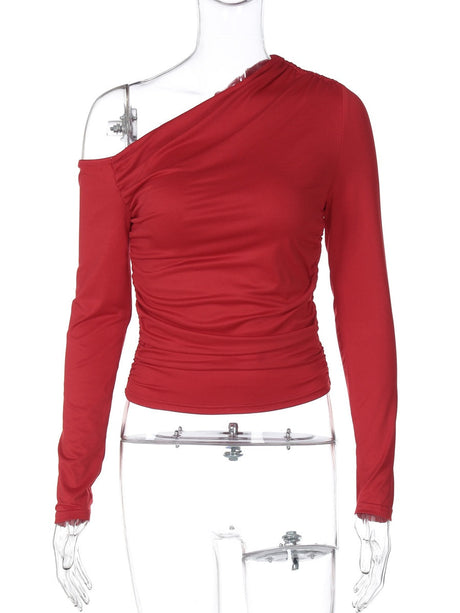 Liber Summer Women's Asymmetrical Solid Color T-shirts