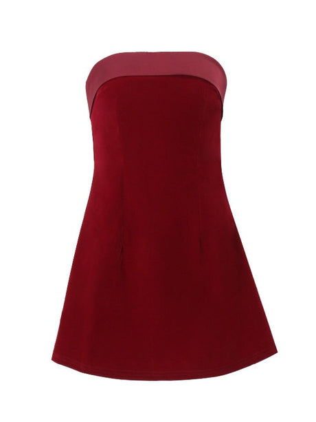 Zipper Tube Top Velvet Mini&Short Dresses