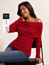 Draped Off-Shoulder Ribbed Sweater