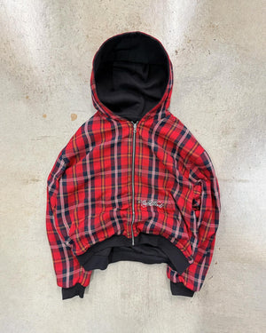 Ins Style Lattice Lining Double-sided Street Fashion Hooded Zip-up Sweatshirt