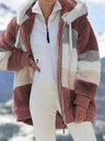 Loose Solid Color Plush Zipper Hood Color-block Jacket
