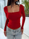 Simplicity Solid Color Square Collar Long Sleeve T-shirts