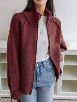 Liber Stand-up Collar Zipper Cardigans