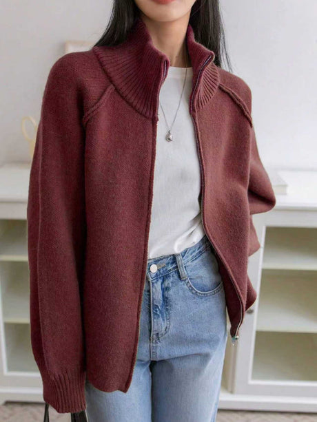 Liber Stand-up Collar Zipper Cardigans