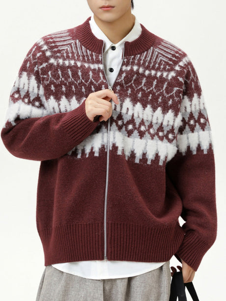 Retro Fair Isle pattern Ethnic style Cardigans