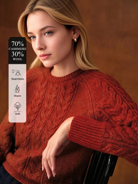 Cashmere And Wool Seamless Crew Neck Long-sleeved Knitted Pullover Sweater