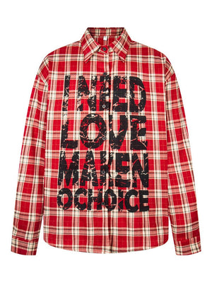 Punk Loose Plaid Printed Letters Plaid Long-sleeved Shirt