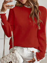 Splicing Lace Trim Crew Neck Long Sleeve Buckle Pullover Knit Sweater