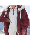 Loose Solid Color Plush Zipper Hood With Pockets Solid Color Jackets