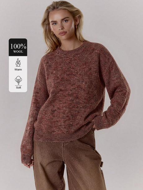 100% Wool Crew Neck Multicolored Long-sleeved Pullover Sweater