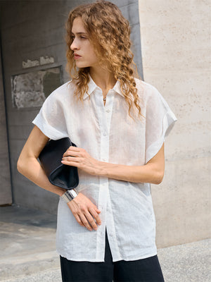 Breathable Ramie Basic Solid Color Short-sleeved Shirt