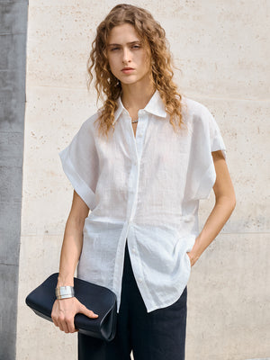 Breathable Ramie Basic Solid Color Short-sleeved Shirt