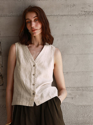 Solid Color Textured Linen Inner Vest