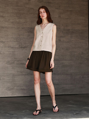 Solid Color Textured Linen Inner Vest