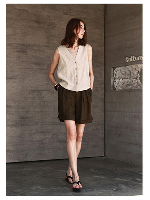 Solid Color Textured Linen Inner Vest