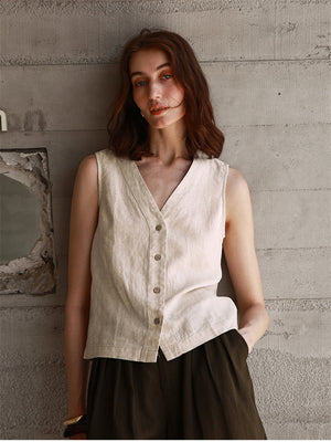 Solid Color Textured Linen Inner Vest