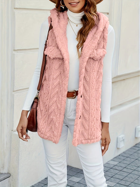 Three-dimensional Geometric Pattern Warm And Fashionable Plush Hooded Cardigan Mid-length Vest
