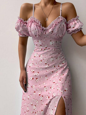 Floral Off-shoulder Slit Maxi Dresses