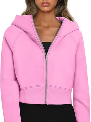 Hooded, Zip-up, Fleece-lined, Warm Sweatshirt/cardigan/outerwear For Autumn And Winter