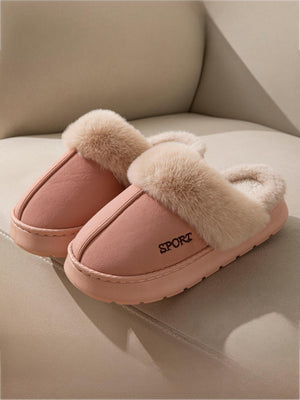 Solid Color Plush Thick-soled Slippers