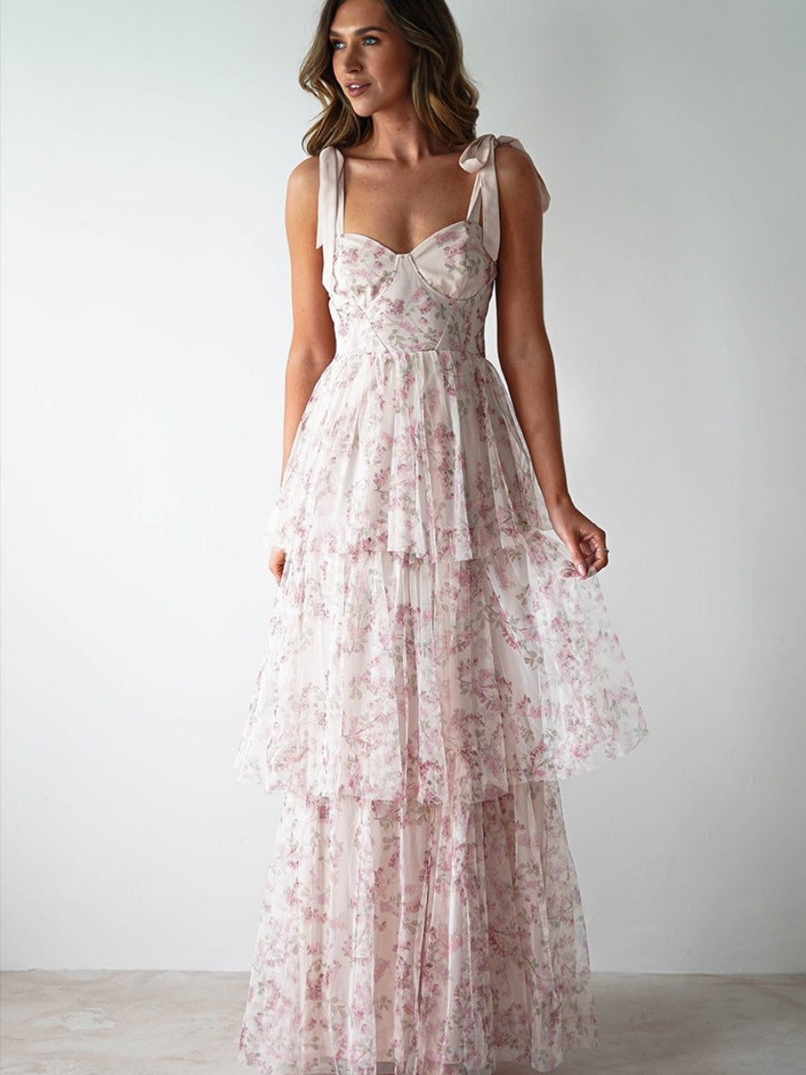 Liber Summer Women's Bandage Floral Maxi Dresses