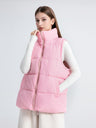 Stand Collar Sleeveless Zipper Pocket Warm Loose Mid-length Down Cotton Vest Jacket