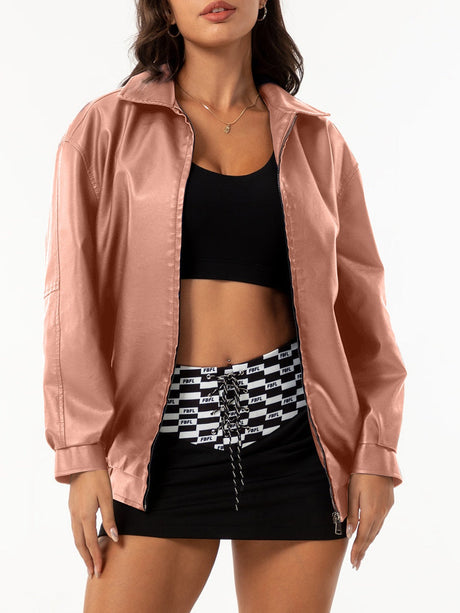 Street Cool Loose Pocket Leather Jacket
