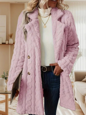Twist Pattern Geometric Patterns Warm Blazer Collar Double-breasted Mid-length Jacket