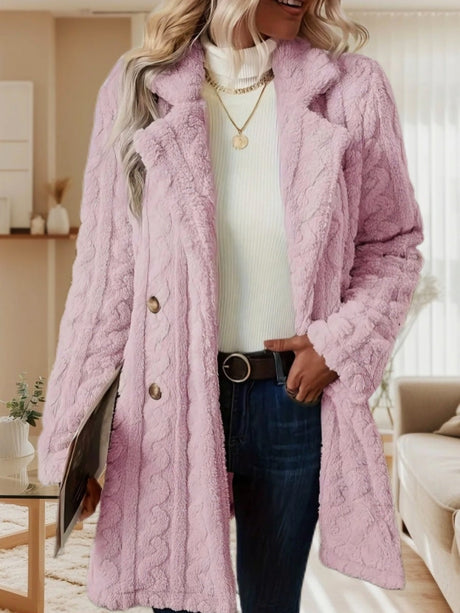 Twist Pattern Geometric Patterns Warm Blazer Collar Double-breasted Mid-length Jacket