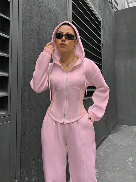 Sports And Leisure Zipper Hooded 2-piece Sets