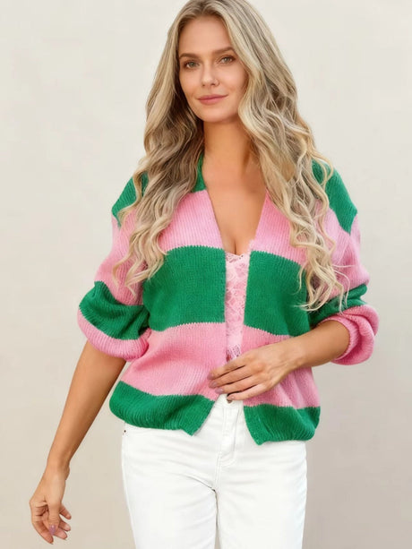 Color Blocking Striped Knitted Cardigan