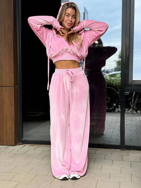 Liber Autumn women's elastic waist solid color clothing Sweatshirts&Hoodies Long sleeve cardigan two piece set
