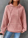 Waffle Crew Neck Long Sleeve Pocket Solid Color Hooded Sweatshirts&Hoodies