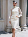 Mesh Patchwork Dress High-neck Lantern Sleeve Slim-fit Bodycon Skirt Mini&Short Dresses