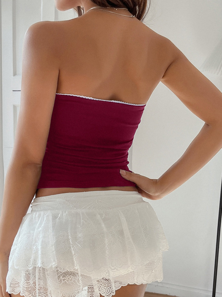 Lace Solid Color Strapless Top