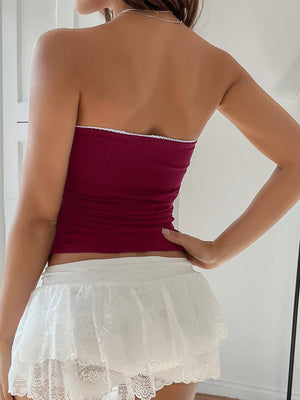 Lace Solid Color Strapless Top