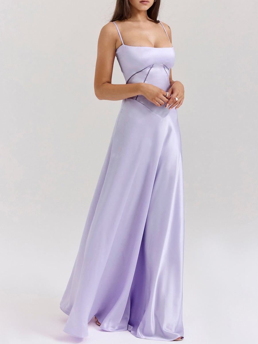 Satin-panel Spaghetti Strap Maxi Dress