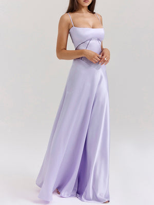Satin-panel Spaghetti Strap Maxi Dress