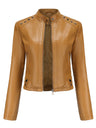 Studs Long Sleeve Stand Collar PU Leather Jackets