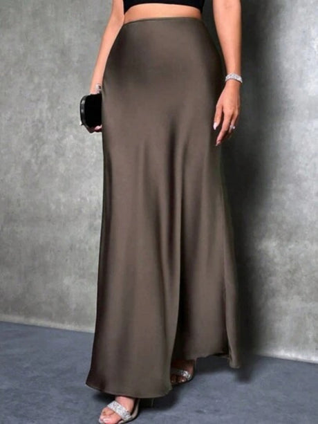 Simplicity Imitation Silk Solid Color Long Skirts