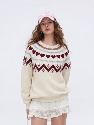 Heart-patterned Jacquard Inner Knitted Pullover Long-sleeved Thick Christmas Sweater