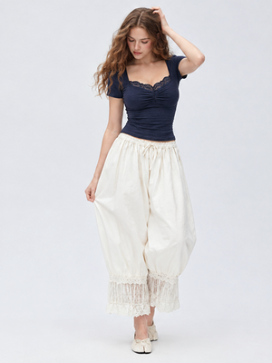 Lace Trim Square Collar Base Layer T-shirt