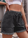 Elastic Waist Drawstring Raw Edges Tassel Jeans