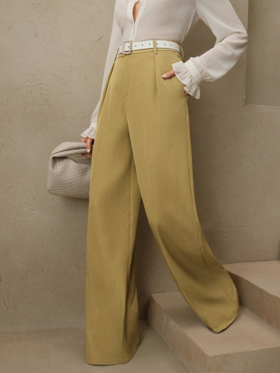 Slimming And Casual Drape Loose High Waist Straight Wide Leg Pants