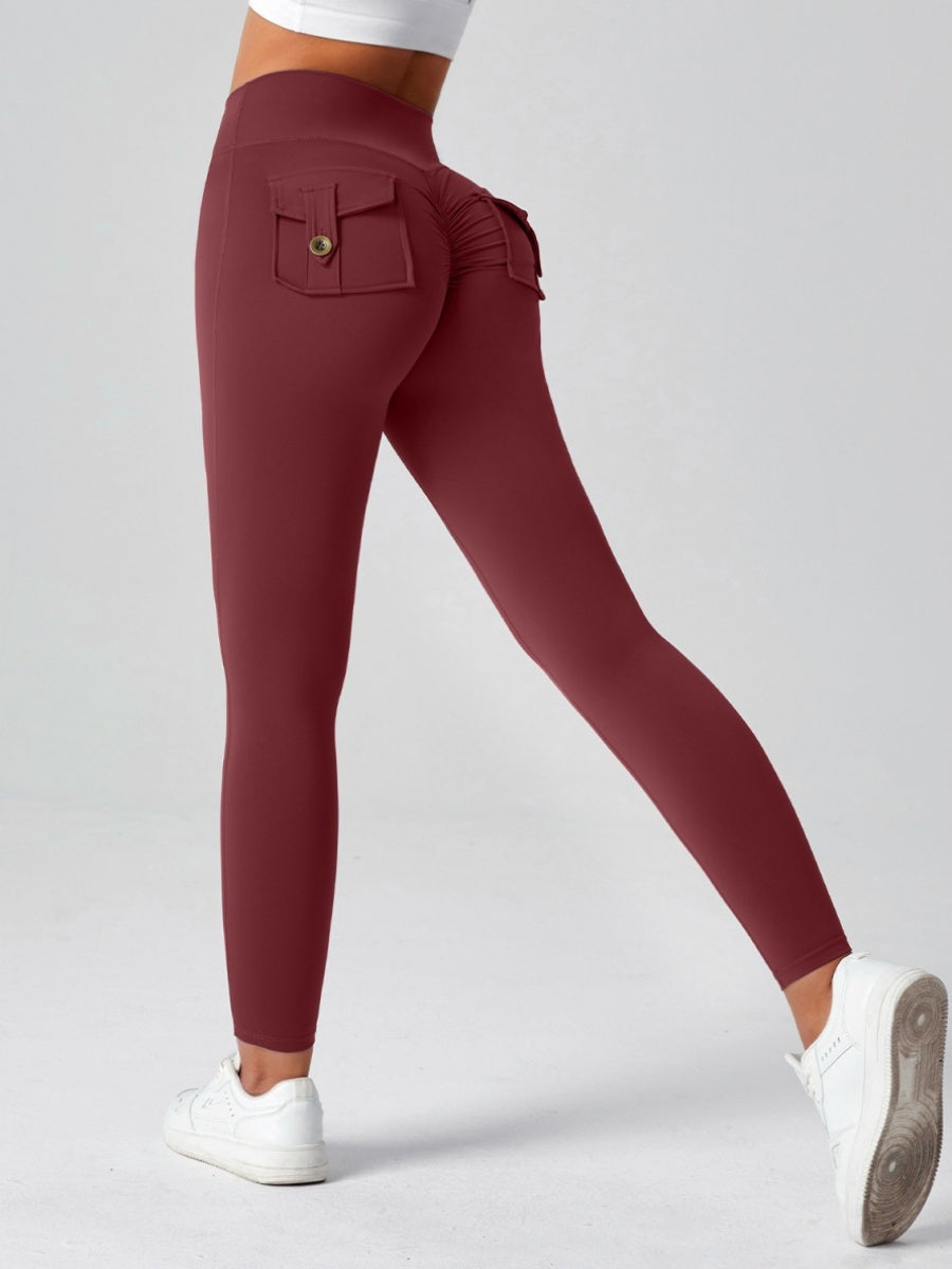 Pocket Peach Butt Yoga High Waist Buttocks Lift Sanded Stretch Tight Fit Sports Pants