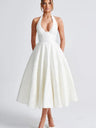 Halter Neck Jacquard Dress, High-end Evening Gown Elegant Sleeveless Backless Fitted Waist Midi Dress