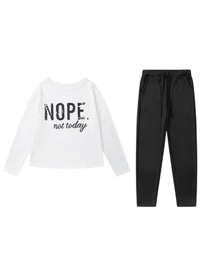 Off-the-shoulder Letter Print Pocket Casual Long-sleeved Shirt Sweatshirts&Hoodies 2-piece Sets