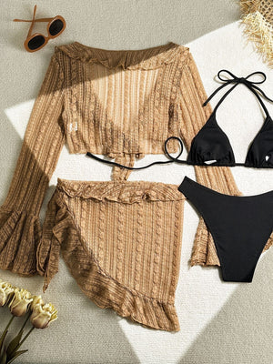 Sexy Lace Mesh Swimsuit Bikini Four-piece Set